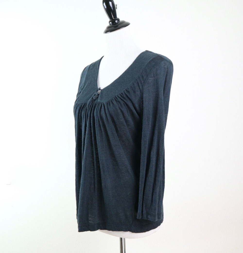 Joie Size S 100% Linen Henley Peasant Blouse Slub Knit Washed Black - Picture 1 of 9